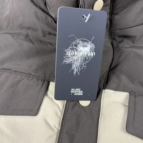Lands' End Down Puffer Jacket Mens Large Tan Brown‎ 600 Fill Quilted Snap Front